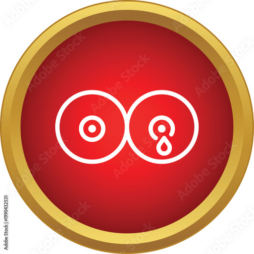 White outline icon illustrating breastfeeding and milk production on a red circle button