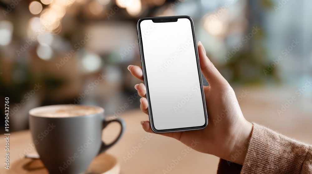 Naklejka premium Woman holding smartphone with transparent