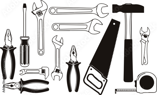 A collection of various tools for construction and repair work