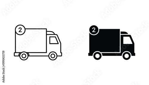 Delivery truck icon with package count badge for logistics and shipping services vector graphic