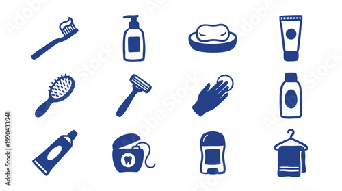 Bathroom Hygiene Handmade Icons Set Isolated on White Background