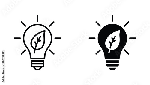Eco friendly light bulb with leaf inside symbol for sustainable energy concepts