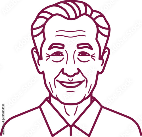 Smiling old man with grey hair and wrinkled face wearing collared shirt.