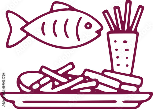 Fish and chips meal on plate fried food seafood dinner fast food portion takeout dish.