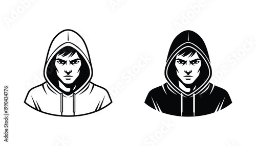 Angry male character wearing hooded sweatshirt in flat vector style for gaming avatar and profile picture design assets