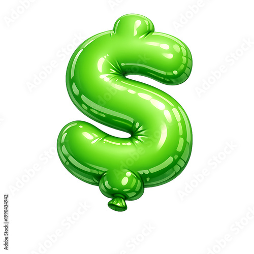 3D Cartoon Dollar Sign Glossy Green Finance Symbol Render