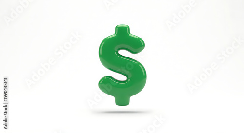 3D Cartoon Dollar Sign Glossy Green Finance Symbol Render
