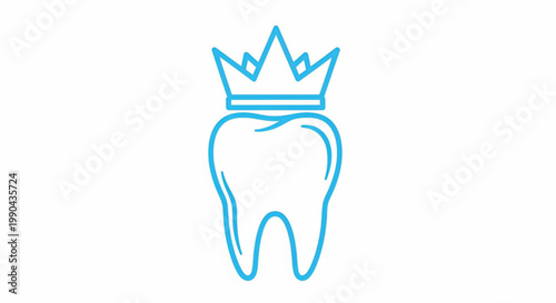 Tooth crown medical icon with blue outline for dental care, health education, and clinic branding featuring dentist, orthodontics, molar with enamel