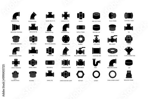 Pipe Fittings and Valves Icon Sheet