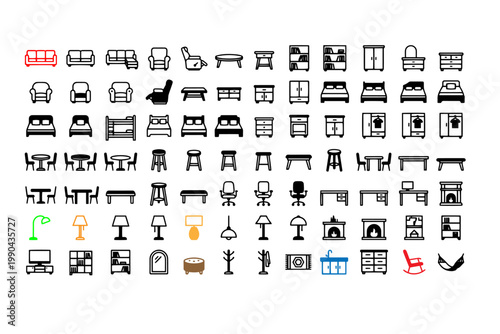 Smart Home Furniture and Accessories Icon Sheet