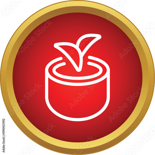 Outline icon showing a plant seedling growing in a pot on a red background