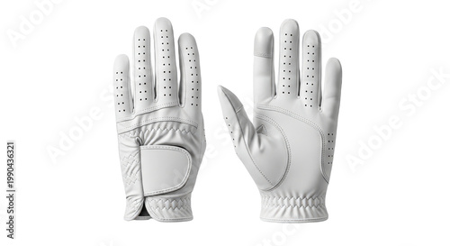 White leather golf gloves pair isolated.