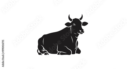 Eid ul Adha Black cow, cattle, livestock, farm animal, vector icon, silhouette, illustration, agriculture isolated on White Background vector