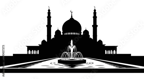 Obraz na płótnie Eid ul Adha Mosque, Islamic Architecture, Silhouette, Black and White, Vector Il
