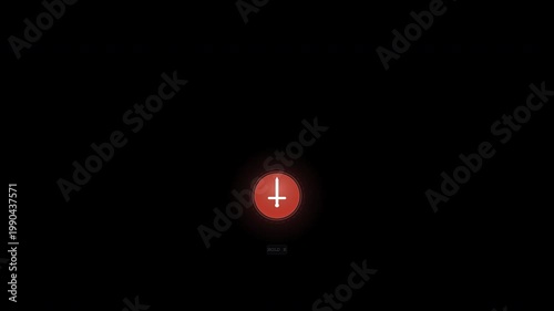 Inverted cross in red circle on black background, perfect for designs with a bold, edgy aesthetic such as rock music albums.