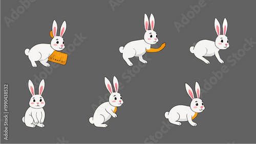 Collection of Adorable White Rabbits in Various Poses.