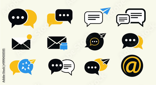 Collection of communication and message icons.
