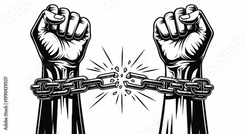 Fists holding chain with sparks burst engraving style tattoo design for streetwear and combat themed art