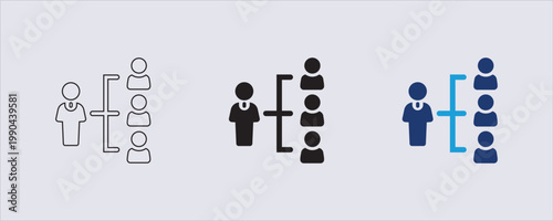 A Business Hierarchy Icon, corporate structure and organization management, business strategy, commercial print media, website design. a leader or manager overseeing a group of employees. 