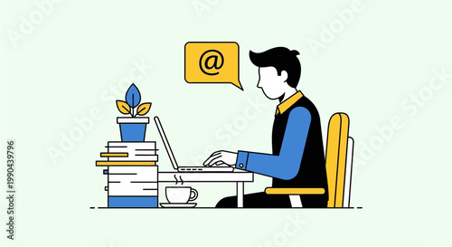 Man Working on Laptop with Email Notification.