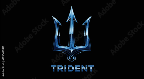 Metallic Blue Trident Symbol with Text.