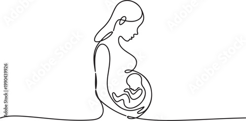 Continuous line drawing of a pregnant woman with a baby in the womb. one line Icon drawing