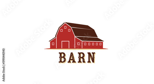 Rustic Red Barn Illustration with Vintage Charm.