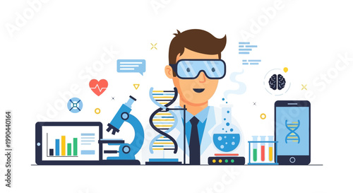 Scientist conducting research with DNA and technology.