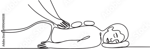 Continuous one line of a person enjoying a hot stone massage, symbolizing wellness and self-care. one line Icon drawing