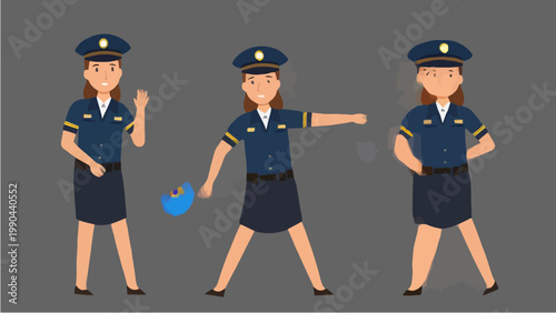 Three Female Police Officers in Uniform Poses.