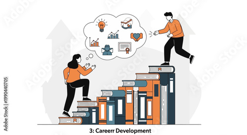 Wallpaper Mural Two people climbing stairs made of books for career development. Torontodigital.ca