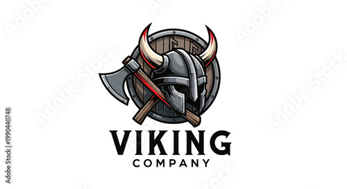 Viking Helmet and Axe Emblem with Shield.
