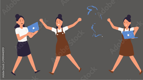 Wallpaper Mural Young Woman Expressing Joy and Success with Laptop. Torontodigital.ca