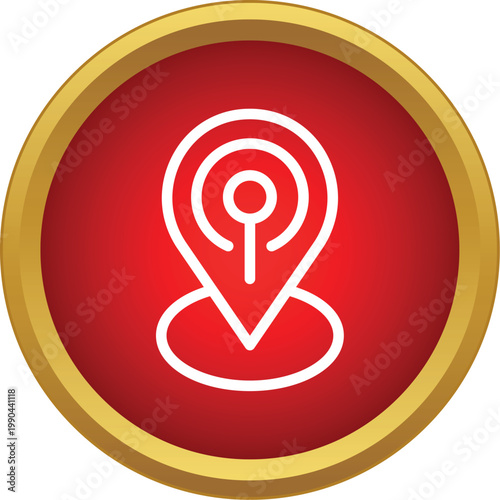 Round red button displaying a white outline location map pin icon