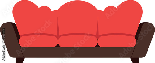 Comfortable red sofa couch with soft cushions isolated on white background for living room furniture design interior decoration and home seating concepts