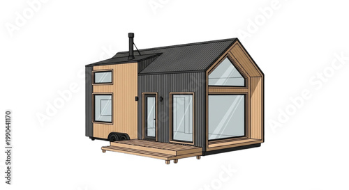Minimalist Modern Tiny House Illustration Showcasing Compact Living Architecture and Sustainable Design Concept