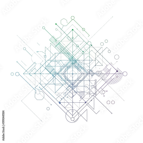 Geometric shapes and lines diagram.