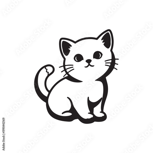 Cute baby kitten outline vector flat illustration design