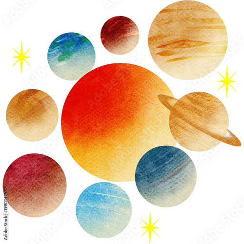Photos illustration hand drawn planets in the solar system sun mercury venus earth mars