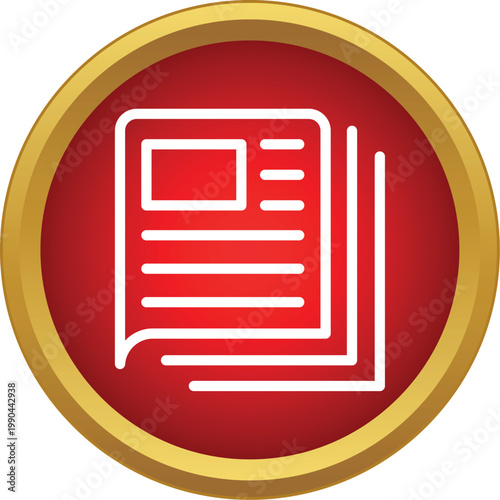 Newspaper icon representing journalism and publishing on a red button