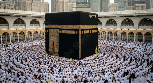 Large Congregation of Pilgrims Circumambulating the Kaaba in Mecca During Hajj