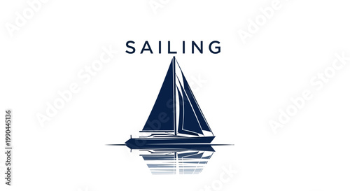 Elegant Blue Sailboat on Calm Water with Reflection.