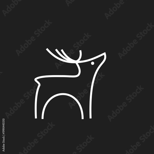 Minimalist Line Art Deer Silhouette Looking Up on Black Background