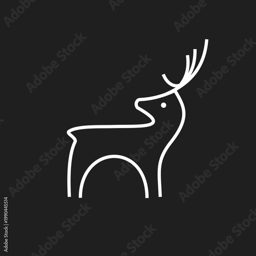 Minimalist White Line Art Deer Logo on Black Background - Elegant Stag Icon Design