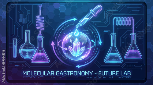 Exploring the cutting edge of Molecular Gastronomy in a Futuristic Laboratory Setting, showcasing advanced culinary science and innovative techniques