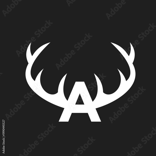 Letter A with Antlers Logo Design on Black Background