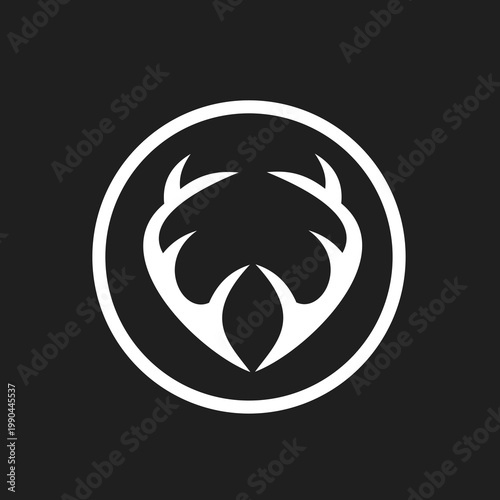 Abstract White Antler Horns Logo in Circle on Black Background