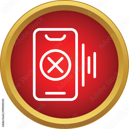 Smartphone displaying an error 'x' symbol and no signal waves on a red button