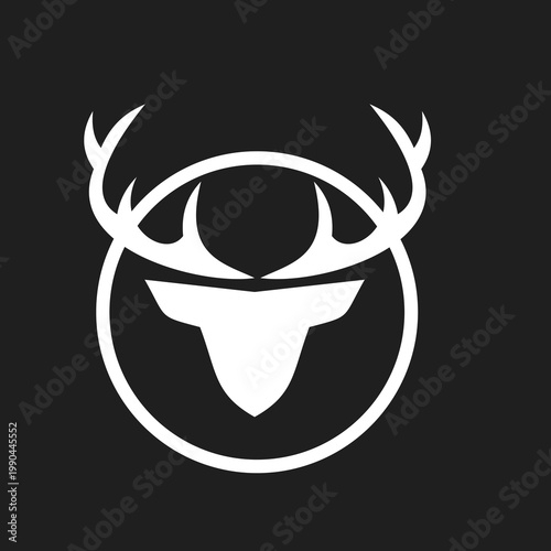 Minimalist Stag Deer Head Logo with Antlers in Circle - Modern Graphic Design Icon