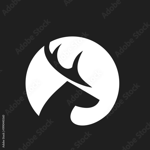 Minimalist White Deer Head Logo in Circular Shape on Black Background